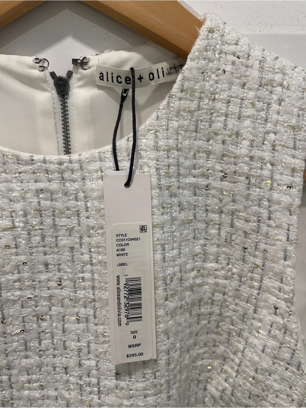 NWT Alice + Olivia Cream Textured Tweed Mini Dress - Picture 3 of 3